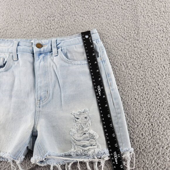 Flying Monkey Shorts Women 26 Light Wash Blue Distressed Frayed Cutoff High Rise - Picture 12 of 16